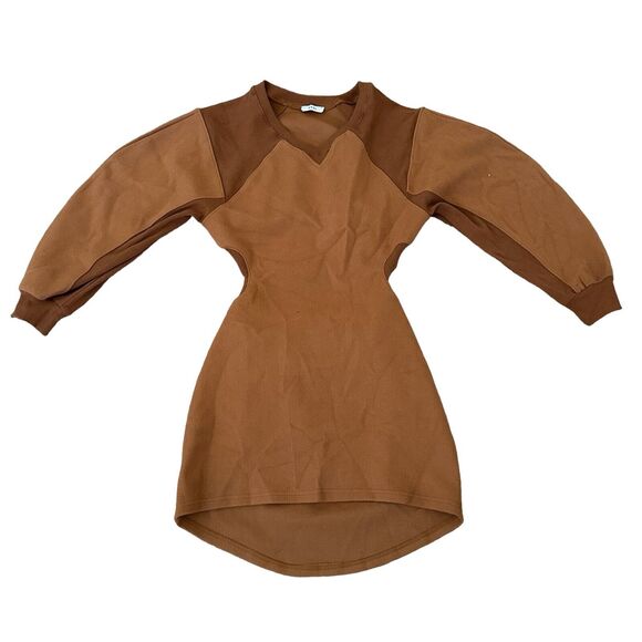EVNL Puff Sleeves Backless High-Low Sweatshirt Dress Brown Size M - Picture 7 of 11
